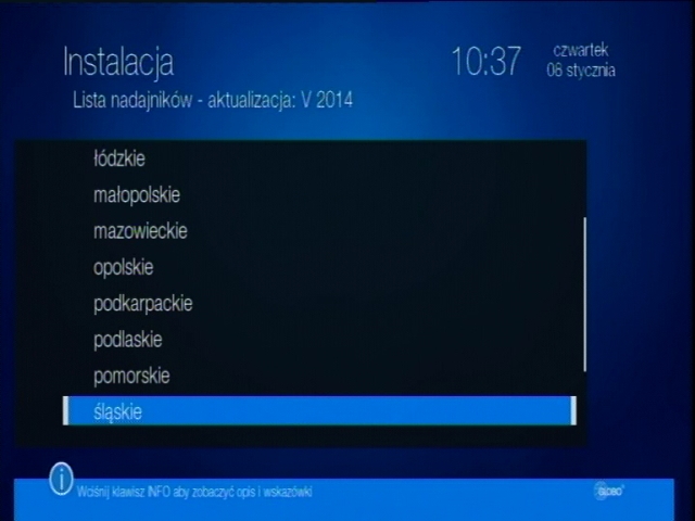 Lista nadajników ułatwiająca skanowanie kanałów w dekoderze Globo STB (HD N3).