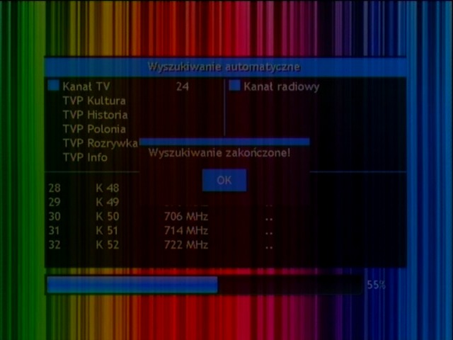Pasek informujący o jakości odbieranego sygnału DVB-T przez dekoder Opticum HD FT24p